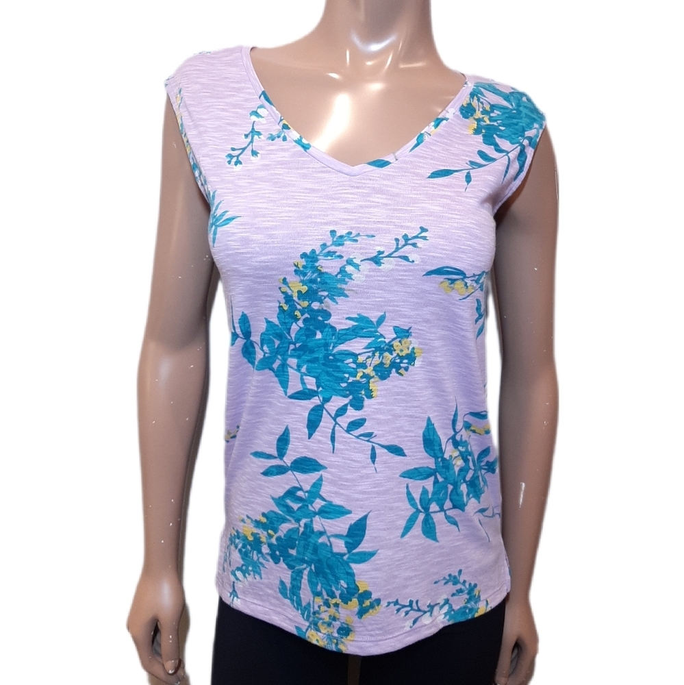 CLEO Cap Sleeve Floral Top Womens Size XXS Stretchy Vneck Spring Summer